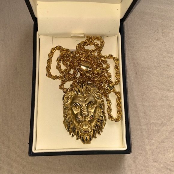 14Kt Gold chain with 10Kt Lion pendant - Picture 1 of 2